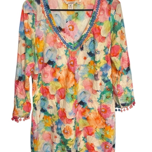 SUNDANCE Embroidered Cotton Water Color Beach Swimsuit Cover up Dress - Picture 2 of 6